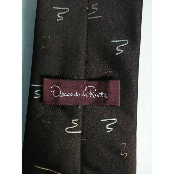 Vtg Lot of 2 Oscar de La Renta Silk Necktie Tie Mens Geometric Red Brown Draws - Picture 10 of 11
